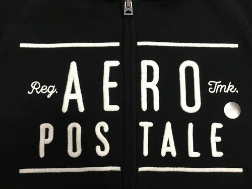Aeropostale Aero Women's Black Full-Zip Hoodie Sweatshirt White Logo Medium M!! - Picture 2 of 4