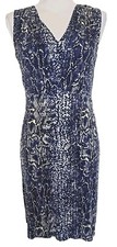 Tory Burch Blue Python Snake Print Sleeveless VNECK Midi Dress Silk Size S