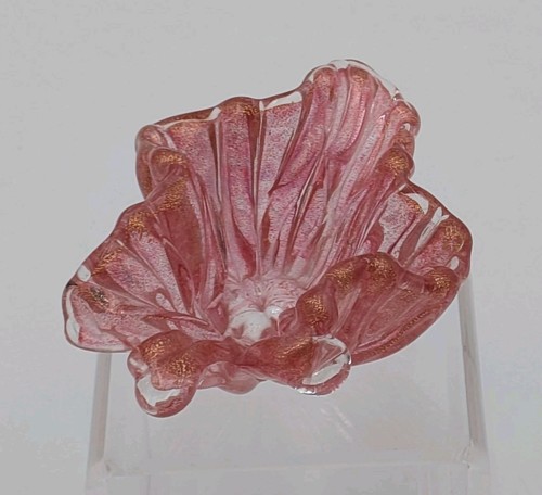 VINTAGE MURANO ARCHIMEDES SEGUSO GOLD FLECKS PINK GLASS LEAF TRINKET DISH 4” - Picture 12 of 17