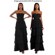 NWT Lulus M black strapless pleated tiered maxi dress    $109 Retail