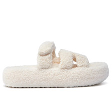 AZALEA WANG Slipper Womens Sz 7 White HONOR Slide Casual Comfort Faux Fur NIB