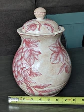 Pink Roses And Grapes Porcelain Round Canister With Lid