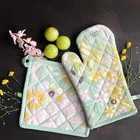 Home Organic Cotton Flower Print Oven Mitt and Pot Holder