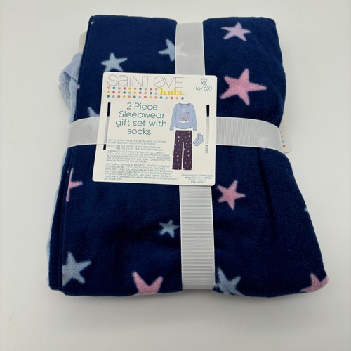 Girls Round Neck Long Sleeve 3pc Night Time Unicorn Stars Pajama Sock Set, XS - Picture 4 of 4