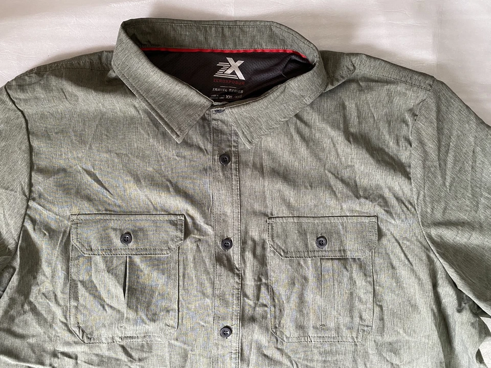 Camisa con botones ZeroXposur Travel Series para hombre XXL verde manga corta cuello trasero Foto 2 de 4
