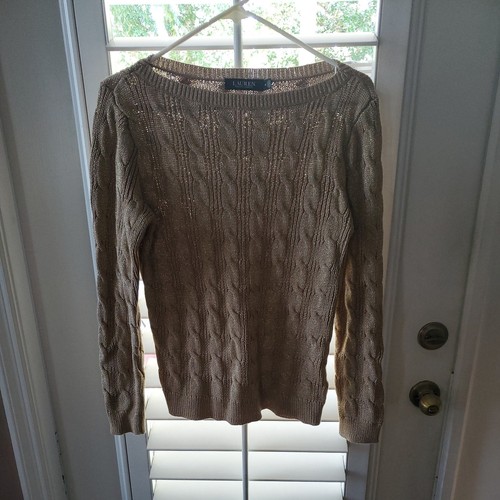 Lauren Ralph Lauren Gold Shimmer Ribbed Pullover Sweater - Women’s size Medium