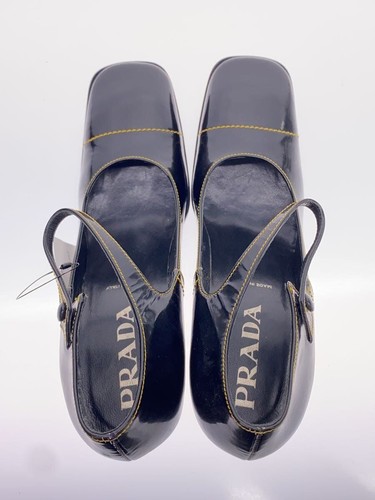 PRADA Pumps Square Toe Y2k Archive 36.5 BLK Enamel With Small Scratch Used - Picture 3 of 7