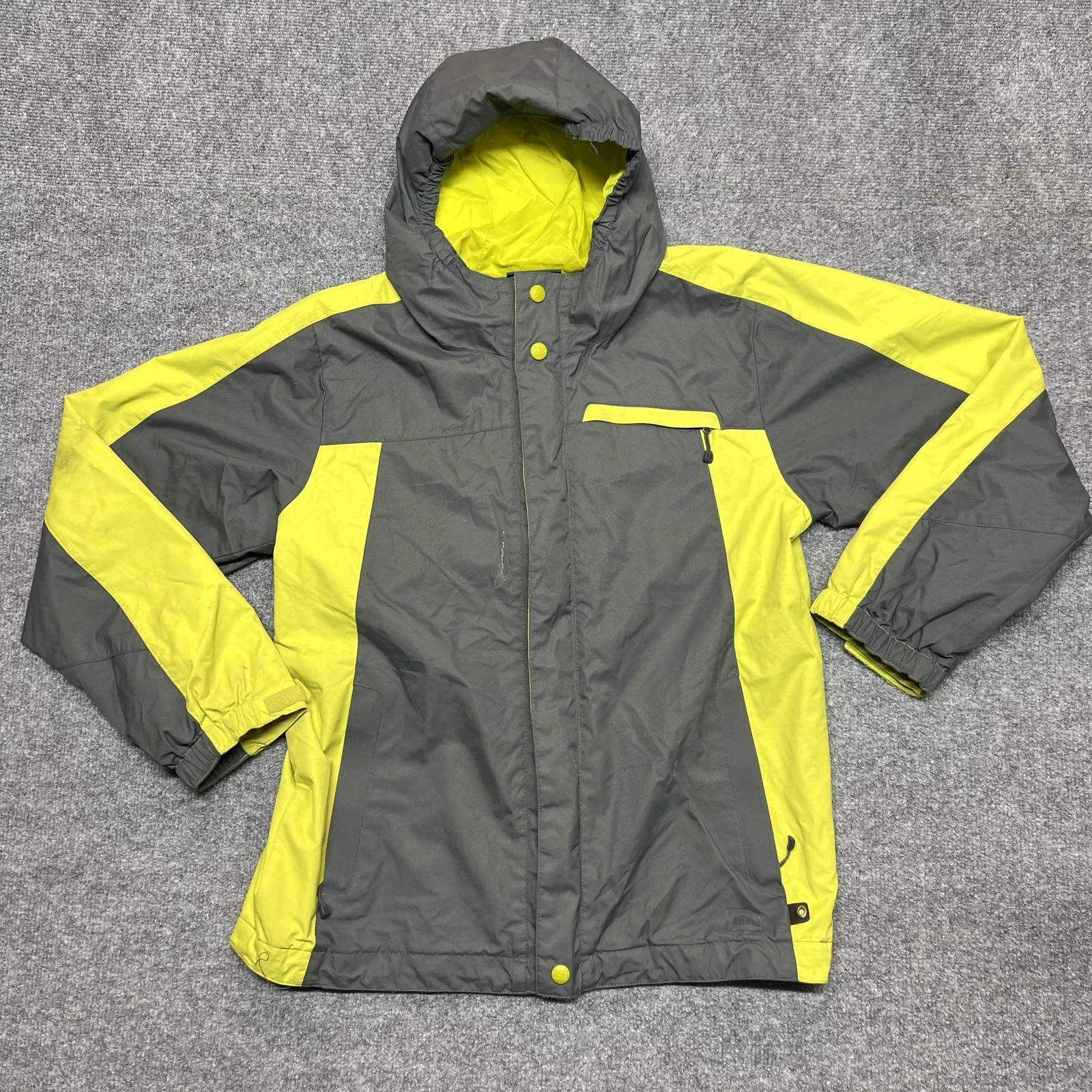 REI Jacket Boys Large 14-16 Gray Yellow Hooded Insulated Ski Winter Coat