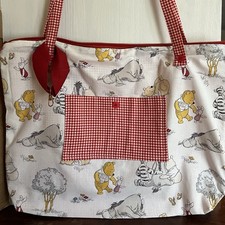 Vintage Winnie the Pooh Baby Tote Bag Handmade Zipper Mesh Panel, 2 Pockets Also