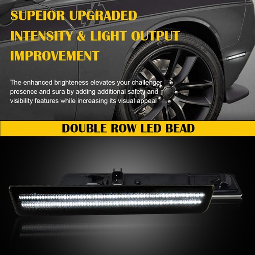 2PCS Smoked White LED Rear Bumper Side Marker Lights For 15-22 Dodge Challenger - Picture 10 of 12