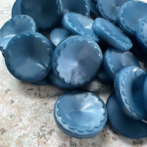 Vintage Carved Round Plastic Shank Buttons 7/8" Blue Lot Of 37 Art Deco Concave