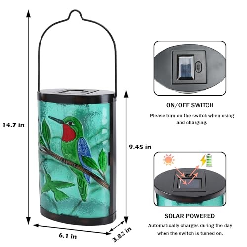 Hanging Solar Lantern Outdoor Bird Glass Lights Waterproof LED G Hummingbird - Bild 7 von 7