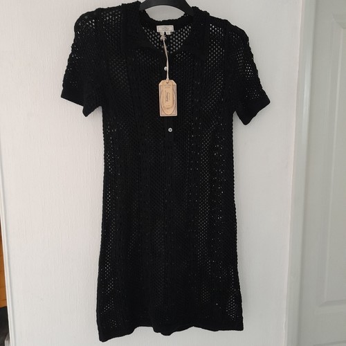 Schwarzes Fat Face Kleid Größe 8 (durchsichtiger Strickstil) neu mit Etikett 100 % Baumwolle