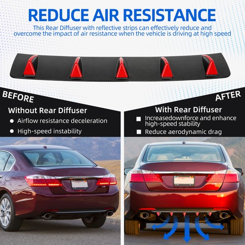 For Hyundai Sonata 32" Carbon Fiber Style Fins Rear Diffuser Bumper Spoiler Lip - Picture 10 of 14