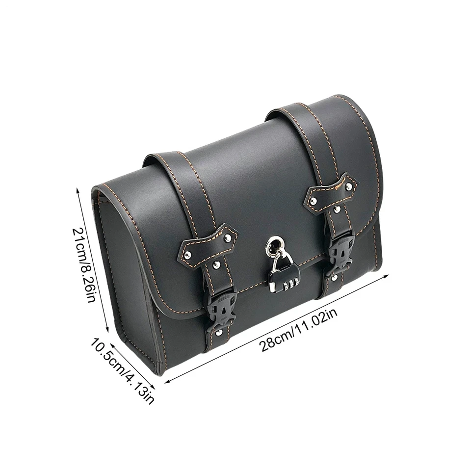 Schwarze Leder-Motorrad-Satteltasche, Schwingenarm-Vorderradgabel-Werkzeugtasche - Bild 3 von 4