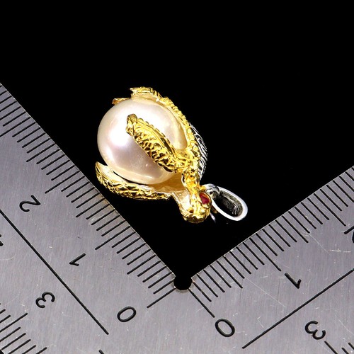 925 Sterling Silver Pendant Round Ruby Myanmar Pearl Turtle Gemstone Jewelry - Picture 3 of 13