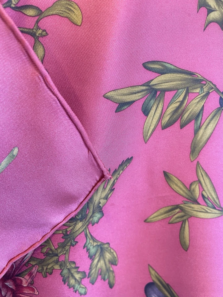 AS# Bufanda de Seda Floral Rosa Estampado Botánico Cuadrado Estilo Vintage Mantón Envolvente Foto 3 de 4