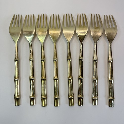 Vintage Messingfarben Royal Bambus 8 Tafelgabeln - Bild 2 von 5
