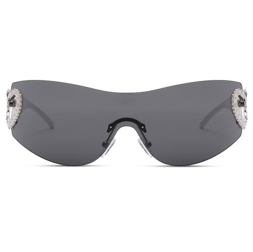 Wrap Around Rimless Sunglasses for Women Men Oversized Fashion Futuristic Sun... - Picture 6 of 8
