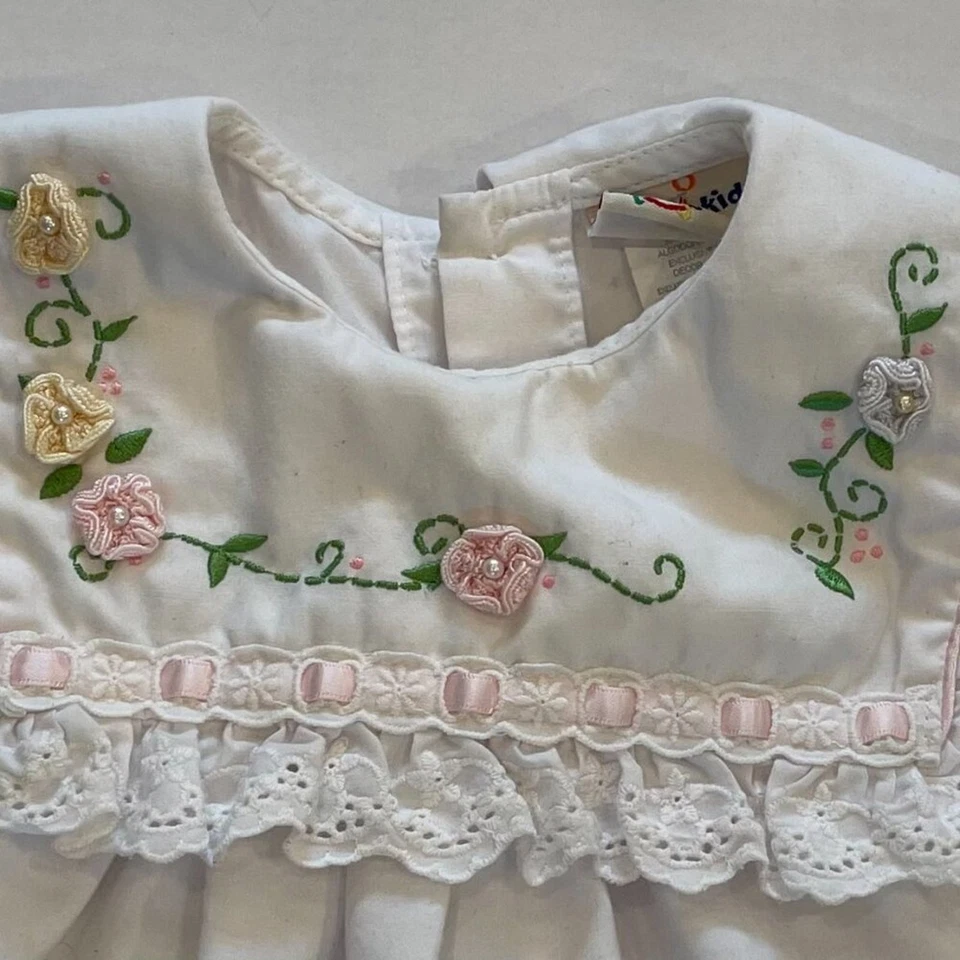 VTG B.T. Kids Girl's White Ruffle Eyelet Embroidered Floral Dress, 6-9 mos. - Image 3 of 4