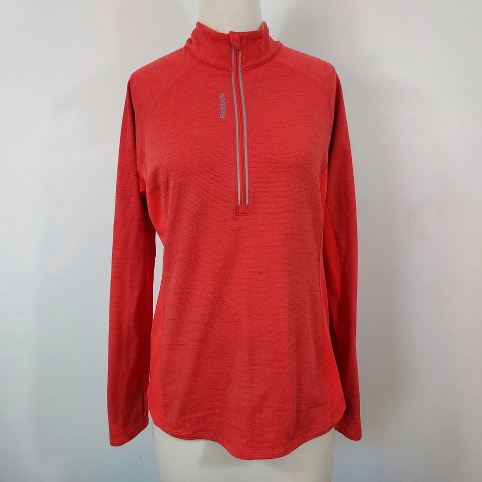 Camisa para correr Reebok XL Performance para mujer Athleisure Speedwick agujeros para el pulgar roja Foto 2 de 4