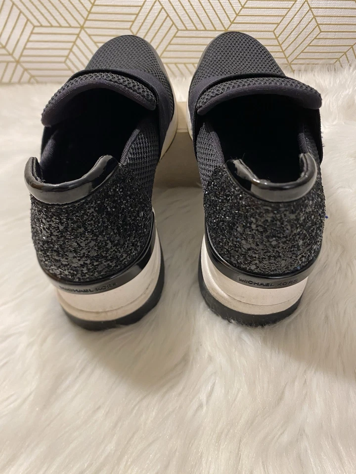 Michael Kors Black Felix Wedge Scuba Mesh Sneakers Black Sequins Sneakers Size 8 - Image 4 of 4