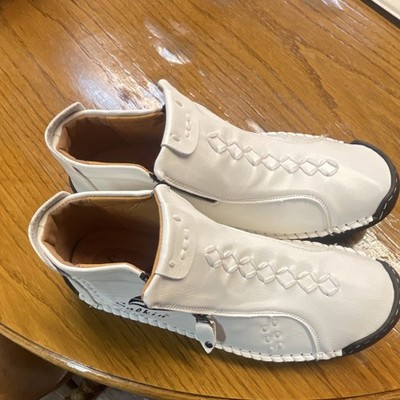 Salkin Men's Slip-On Casual Shoes White Leather Upper Zip Rubber Sole EU 43