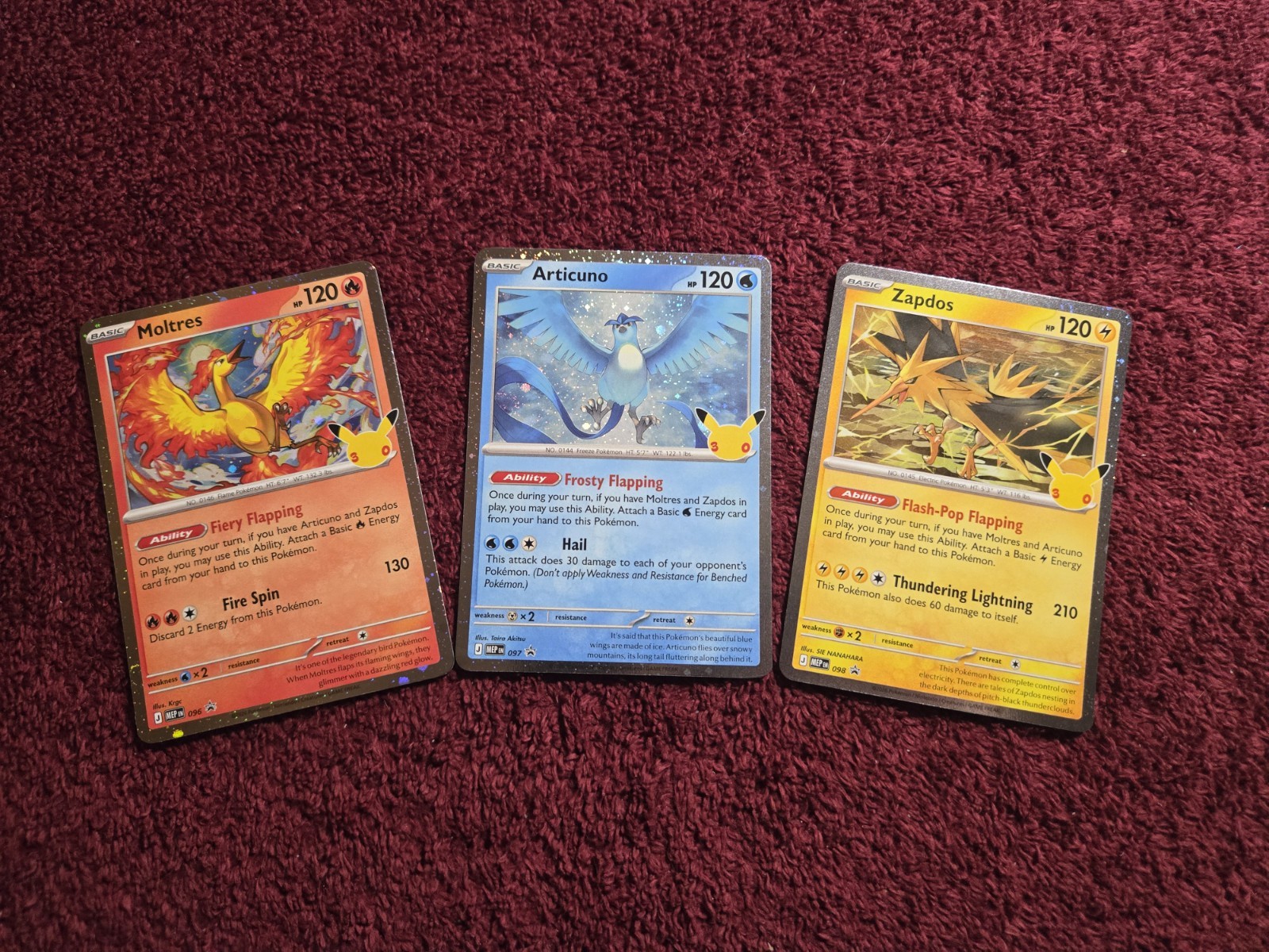 Moltres 096 Articuno 097 Zapdos 098 30th Celebration Black Star Promos 