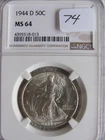 1944 D Walking Liberty Half Graded MS64 By NGC