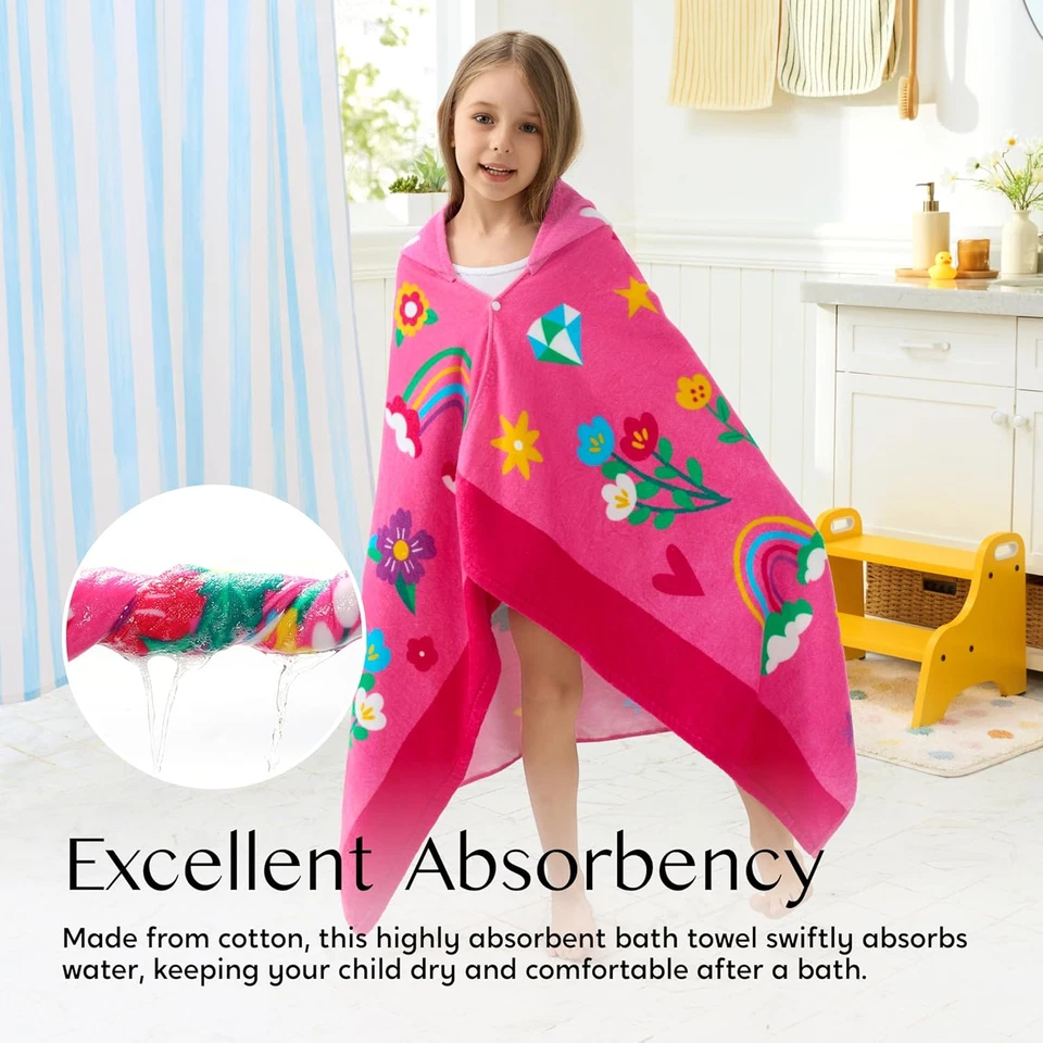Kids Pink Unicorn Hooded Beach Towel 100% Cotton 30x50 for Ages 3-10 - Image 2 of 4