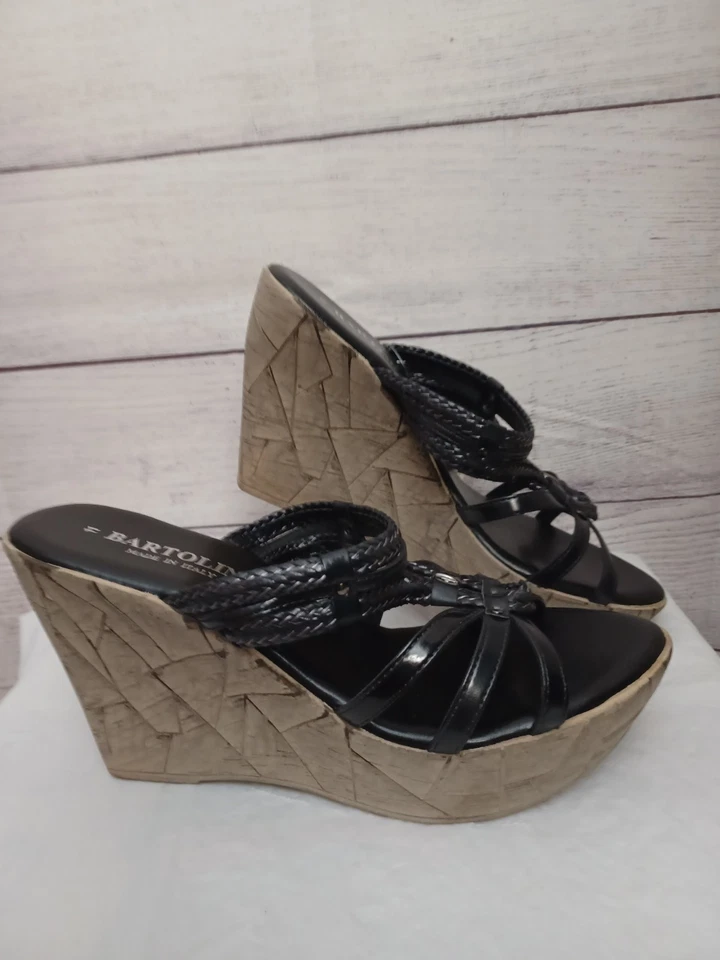Sandalias negras BARTOLINI para mujer talla 11 con cuñas deslizables hechas en Italia usadas en excelente estado Foto 2 de 4