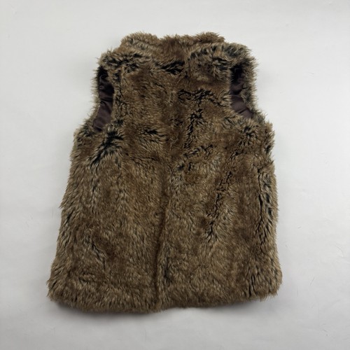 Lands End Kids Faux Fur Sleeveless Open Vest Brown Acrylic Girls Sz Small 7/8 - Picture 10 of 11