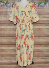 Shein Curve Womens 3XL Butter Yellow Floral Maxi Dress Faux Wrap Cottage Core
