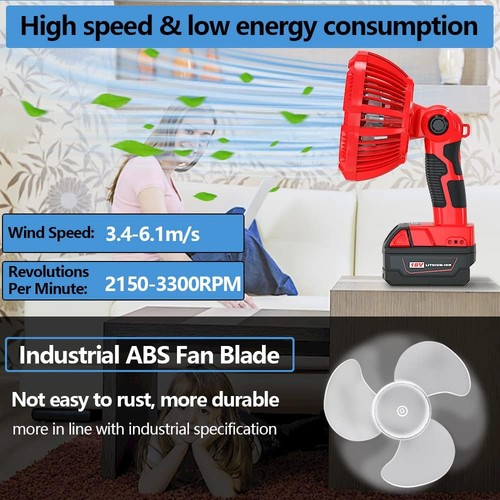 Camping Fan Cordless Fan for Milwaukee 18v Battery USB Floor Fan Tent Fan /Light - Picture 3 of 7