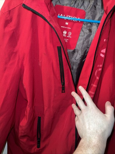 Nautica Red Hooded Windbreaker Jacket Medium Polyester 28’’ Long - Picture 3 of 11