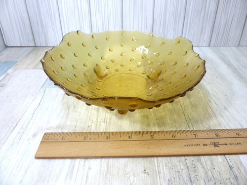 Hobnail Amber Glass 3 Footed Bowl Mid Century Table Shelf Decor - Picture 7 of 9
