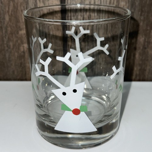 SET OF 4-Crate & Barrel Christmas White Reindeer Double Old Fashioned Glasses - Picture 7 of 8