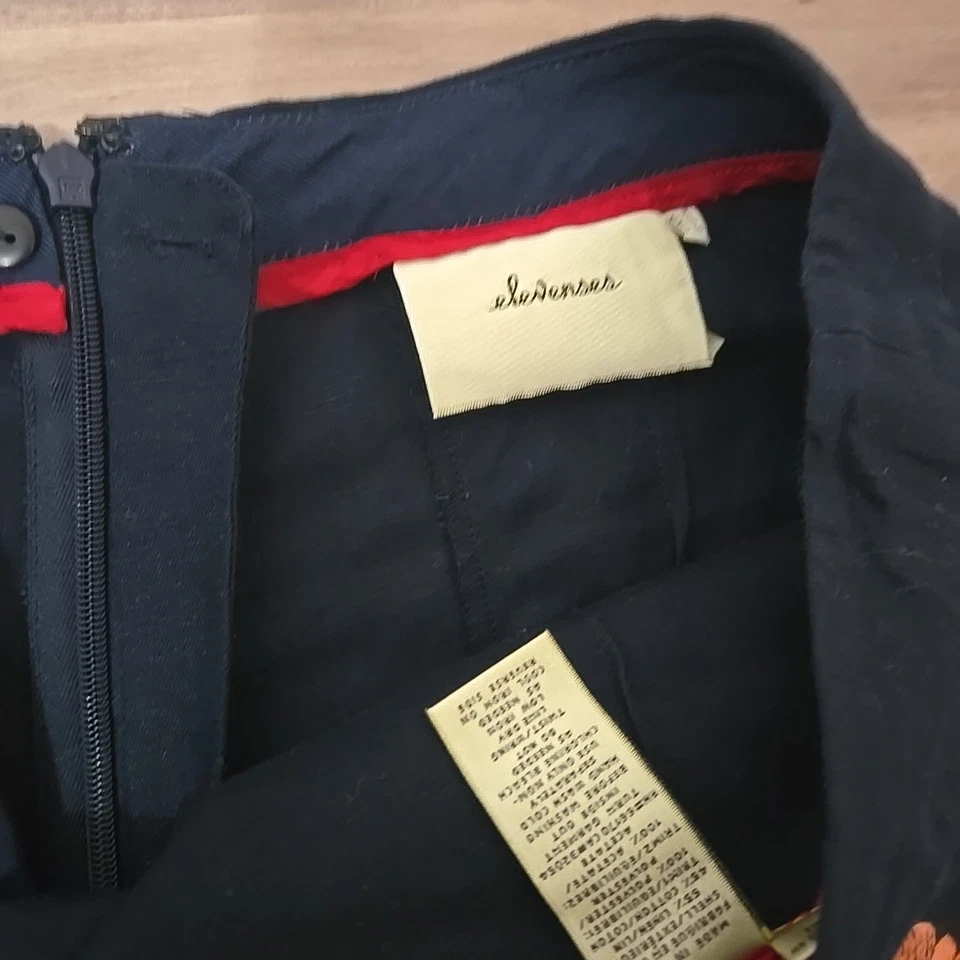 Elevenses Women's Embroidered Dress Shorts, Linen Blend, Size 12, Navy - Image 3 of 4