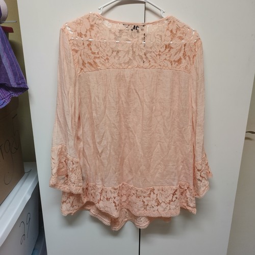Zack And Rachel Peach Lace Gauzy Large Romantic Bell Sleeve Cottage - Picture 9 of 12