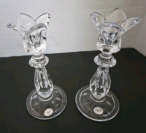 (2) Gorham 7" Full-Lead Crystal Candle Holders Tulip Shape Top,West Germany NEW!