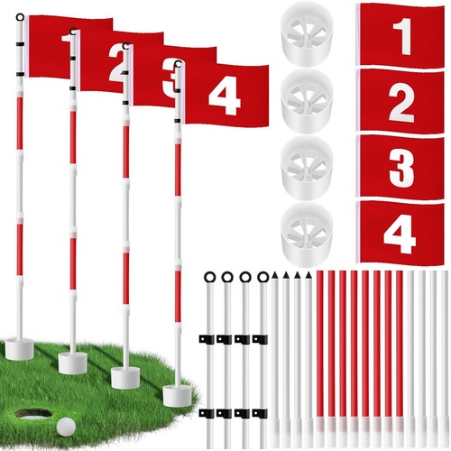 4 Pack Golf Flag Stick 6ft Putting Green Flag Golf Hole Cup Pole Pin Numbered...