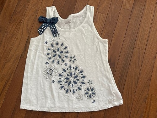 Justice Junior Girls White Blue Silver Bow Top Shirt Size 16