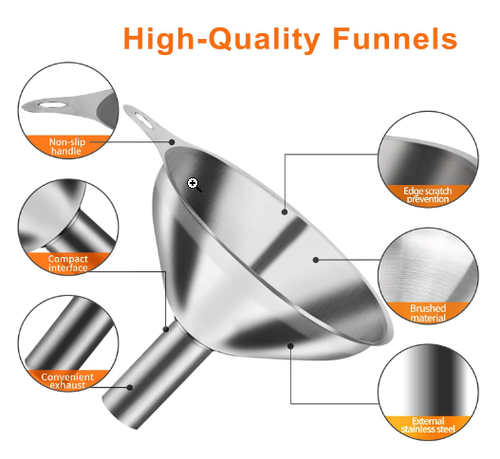 6-Piece Stainless Steel Canning Funnel Set forLiquore Spice - Wide Mouth Funnel - Picture 3 of 7