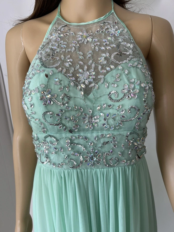 Vestido formal B Darlin graduación regreso a casa novias mucama espuma de mar verde con cuentas corpiño 7/8 Foto 3 de 4