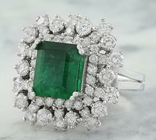 Asscher Shape Pine Green Lab Created Emerald Cluster Style Women's Fashion Ring - Picture 2 of 7