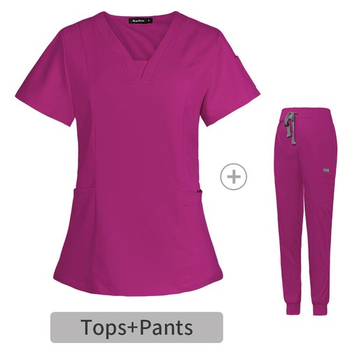 NiaaHinn Peeling Uniform Damen Medizinische Krankenschwester Peeling Set V-Ausschnitt Tops Joggerhose - Bild 37 von 76
