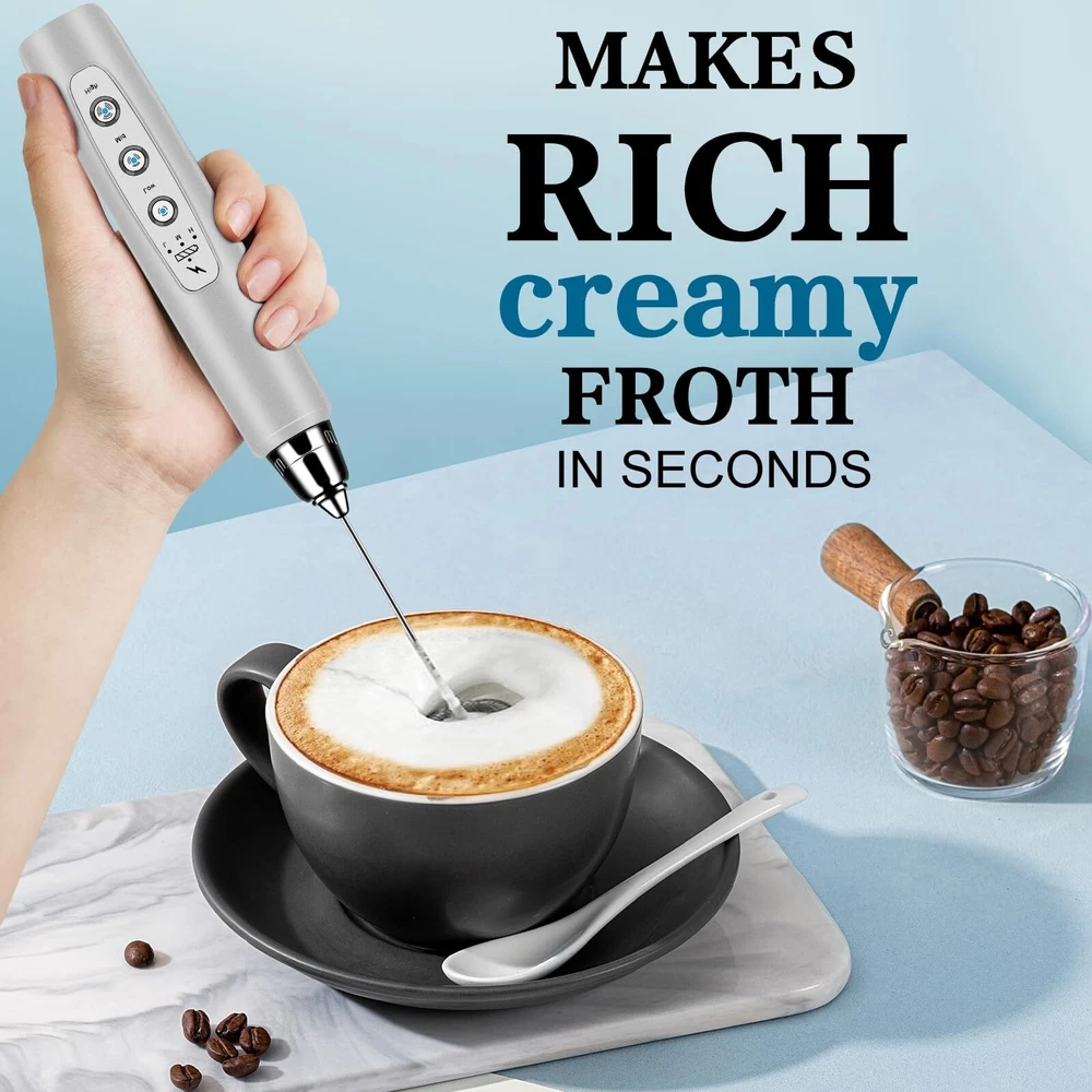 Milk Frother Handheld with Stand, Electric Whisk 3 Speed Adjustable, Drink Mi...