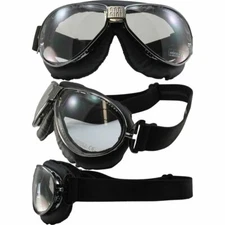 Nannini TT Padded Motorcycle Goggles Hand-Sewn Black Leather/Gunmetal Frames