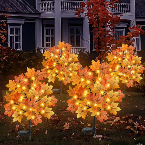 4 Pack Fall Solar Outdoor Lights, Fall Decor 80 LED Maple Leaves Solar Stake Lig - Picture 12 of 12