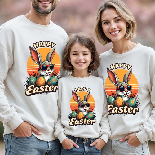 Family Bunny Sunglasses Happy Easter Sweatshirt Jumper Cute Matching Outfit#ED - Picture 9 of 27